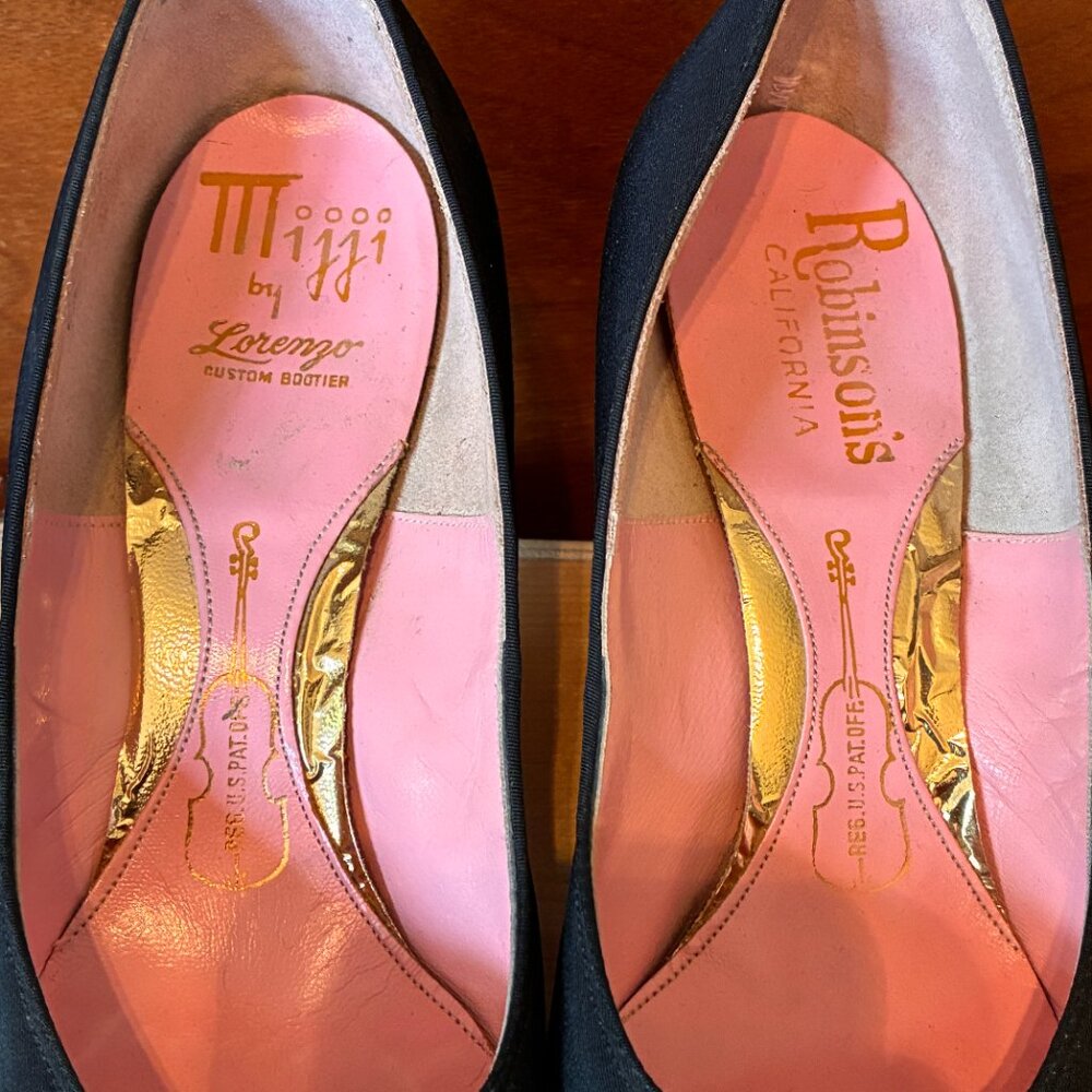 Vintage Pinup Women's 6.5 Black Cocktail Party Heels 1960s Boudoir Heels Retro - Picture 6 of 15